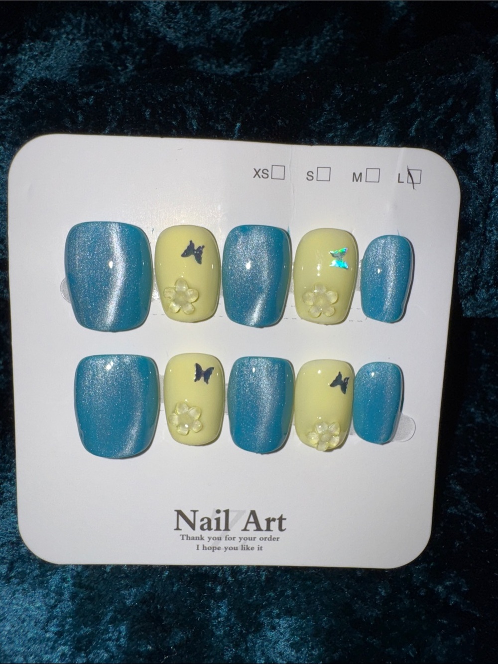 Blue and Pale Yellow Decorative Press-On Nail Set